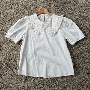 White eyelet collared top